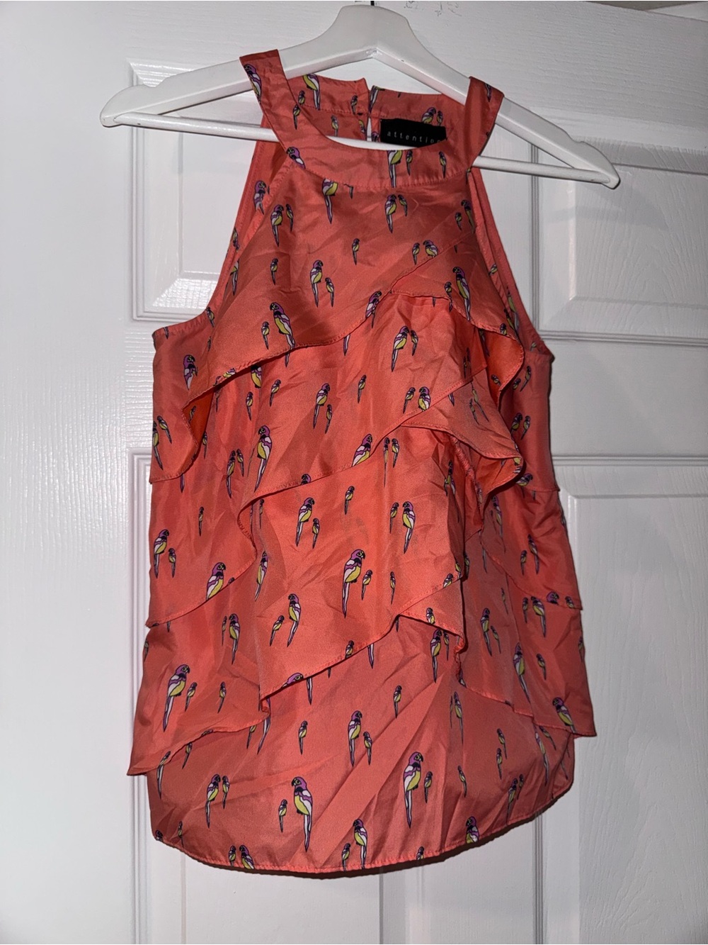 attention Coral Pink Parrot Print Halter Top